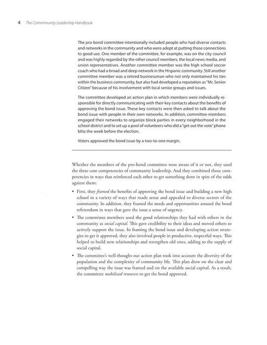 The Community Leadership Handbook: Framing Ideas, Building Relationships, and Mobilizing Resources