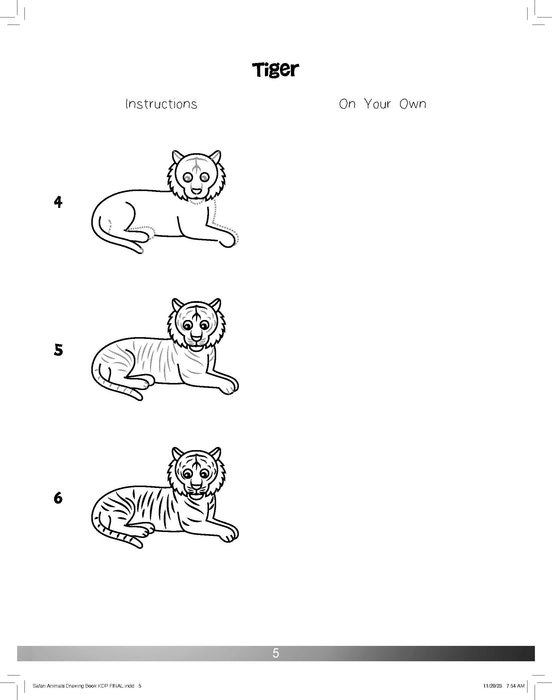 The Drawing Book for Kids: Safari Animals - Step by Step with Space to Practice